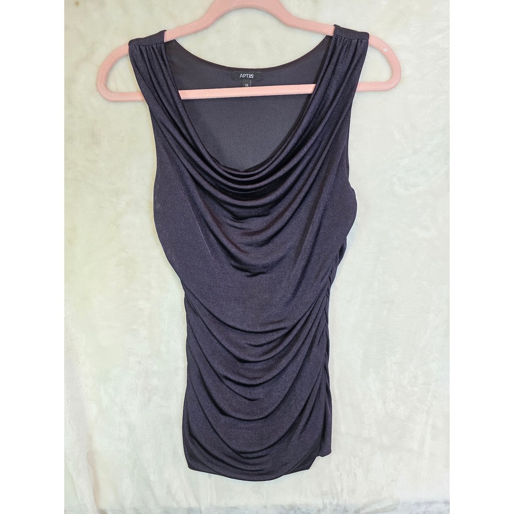 Apt. 9 Womens XS Black Cowl Neck Ruched Sleeveless Jersey Tank Top Blouse